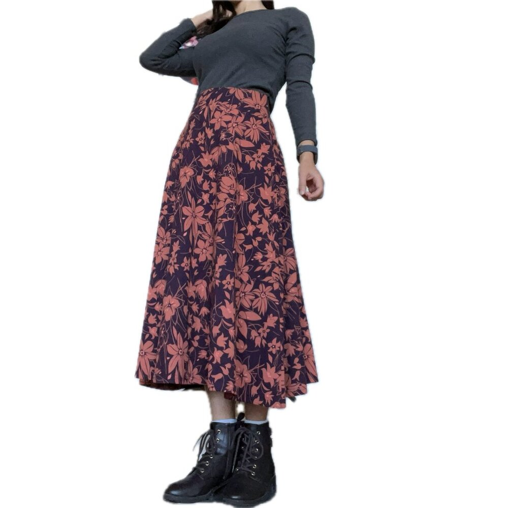 NWT Pact Fit & Flare Midi Floral Skirt - Purple Pink